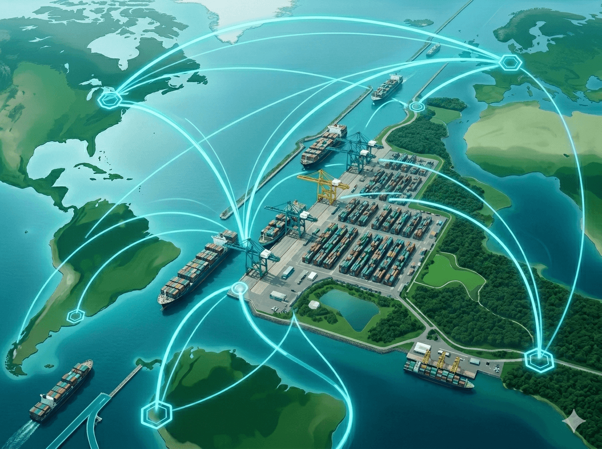 Mapa logístico y conexión entre puertos internacionales